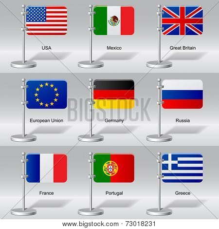 Vector set of world table flags. Version 10. Transparent drop shadow