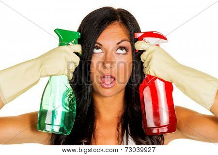a young woman is unhappy must accept the housecleaning