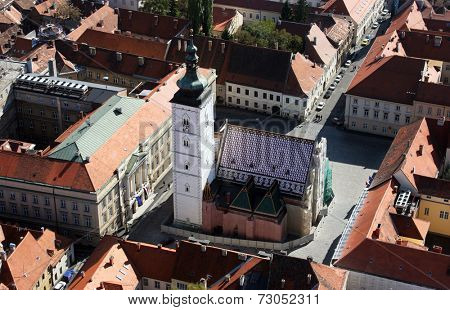 ZAGREB, CROATIA - SEMPTEMBER 20: Zagreb Panorama with Church of St Mark in Zagreb, Croatia on September 20, 2009. 