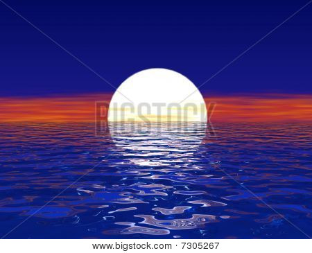 海の夕日。
