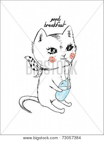 cute cat with milk