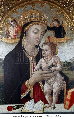 ZAGREB, CROATIA - DECEMBER 12: Vittore Crivelli: Madonna with Child, exhibited at the Great Masters renesnse in Croatia, opened December 12, 2011. in Zagreb, Croatia