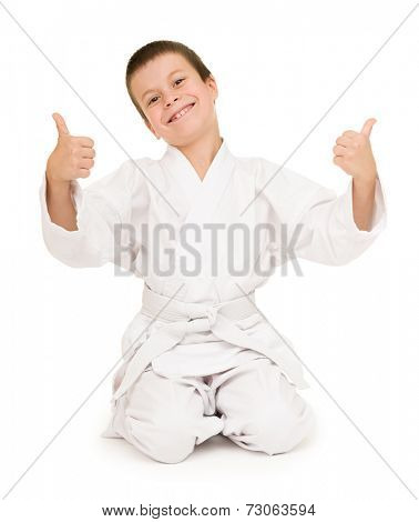 boy in clothing for martial arts posing