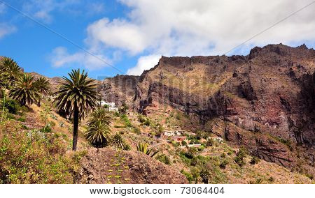 Landscape mountain with village Maska in Tenerife Spain