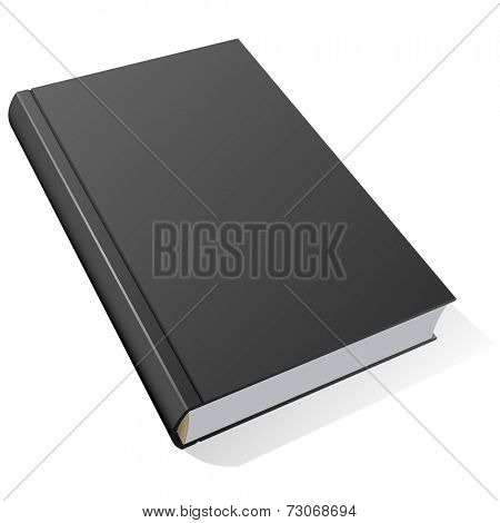Book with black hard cover isolated on white background.