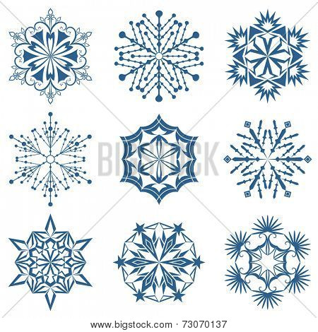Abstract snowflake shapes isolated on white background.