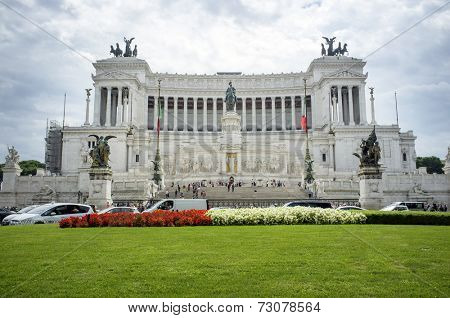 ROME, ITALY - SEPTEMBER 24, 2014: The Altare della Patria also known as the Monumento Nazionale a Vittorio Emanuele II is a controversial monument built in honour of Victor Emmanuel.