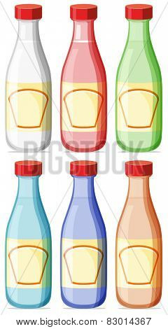 Illustration of six bottles with lable