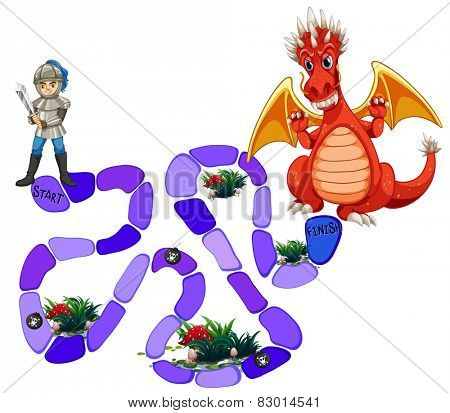 Illustration of a bordgame with a knight and a dragon