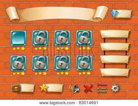 Illustration of computer game with bricks background