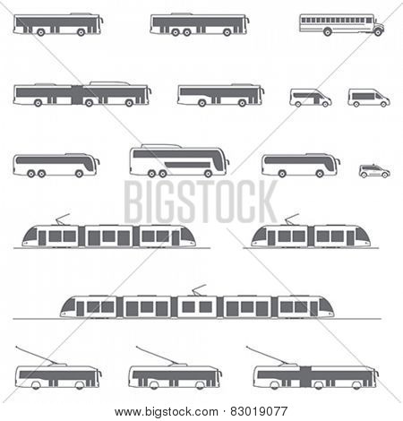 Set of the different types of public transport vehicles 
