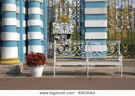 Delicate Bench And Flowerpot With Colors