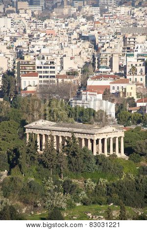 Temple Of Hephaistos In Park Beside Suburbs