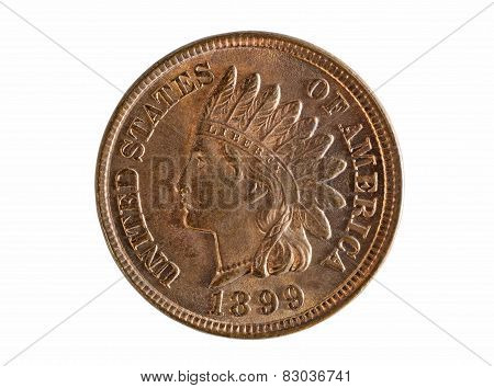 American Indian Head Coin In Pristine Condition On White Background