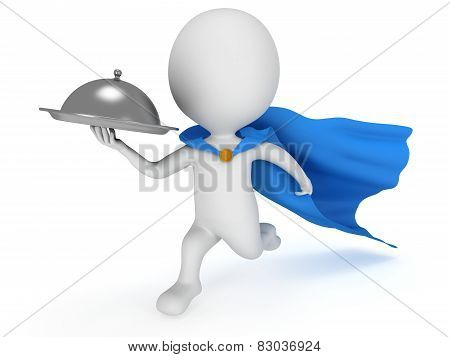 Brave Superhero Waiter With Silver Tray