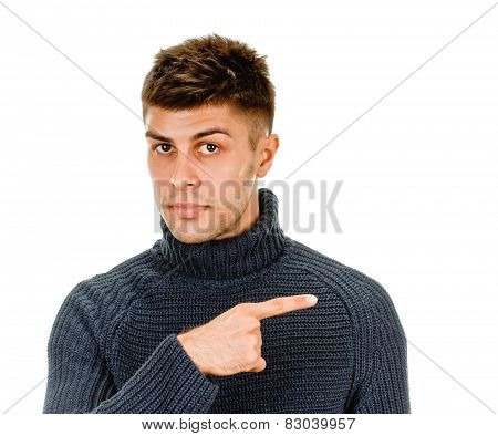 young man pointing finger