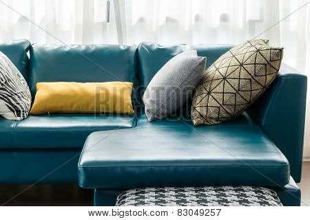 modern living room with green sofa