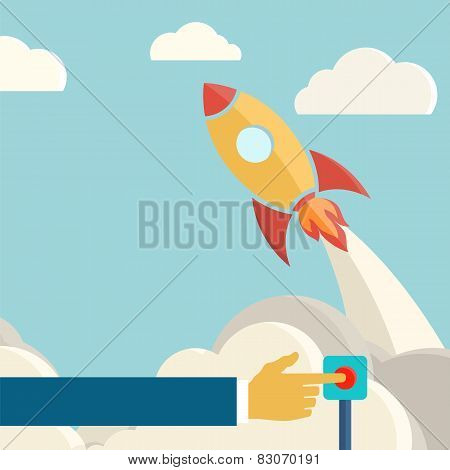 Rocket launch retro background. Vintage poster.