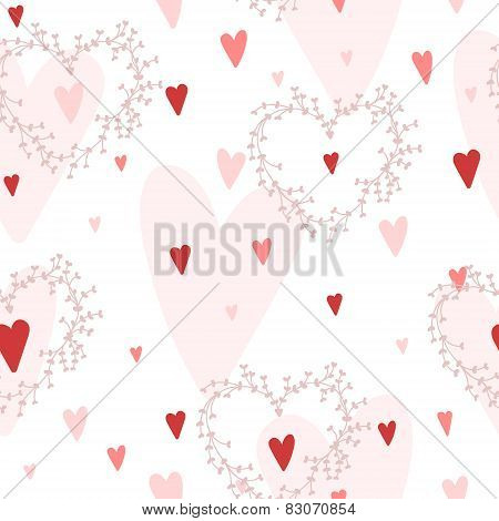 Vector seamless pattern with hearts different shades of red