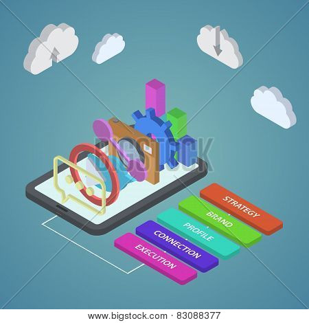 isometric illustration of seo optimization. SEO concept flat sty