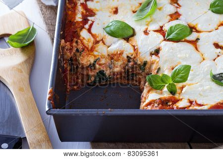 Spinach, ricotta and bacon lasagna