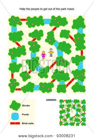 Maze game for kids with people in the park