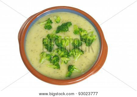 appetizing broccoli soup on a white background