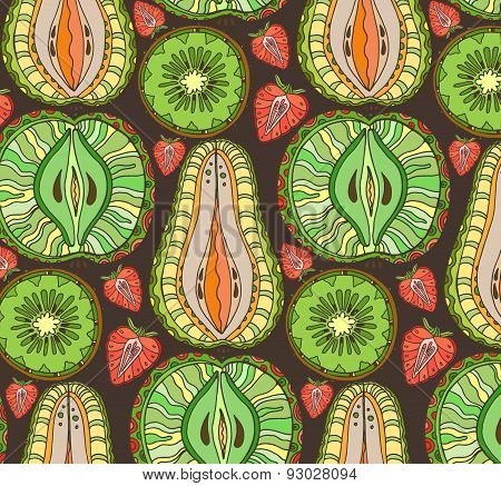 Seamless Vector Pattern With Doodle Flowers And Leaves.