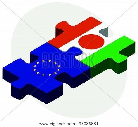 European Union And Niger Flags In Puzzle