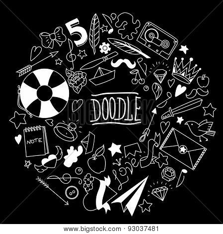 Vector illustration with doodles and objects
