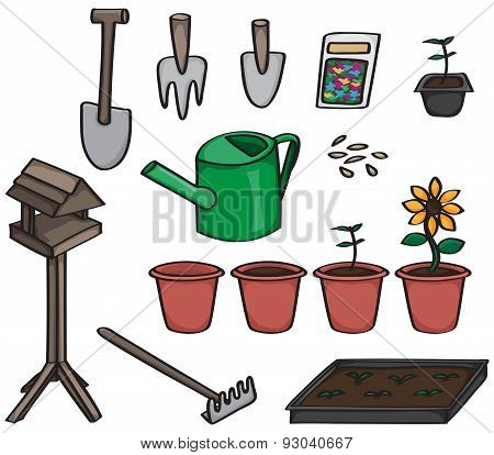 Set Of Cartoon Gardening Tools