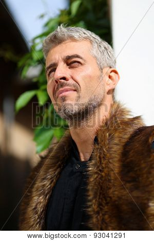 Portrait Of A Sexy Man In Wolf  Fur