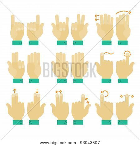 Multitouch gesture hands icons set