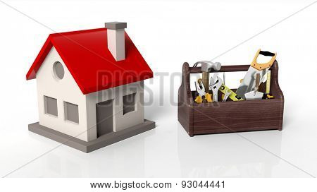 House model with tool kit isolated on white background