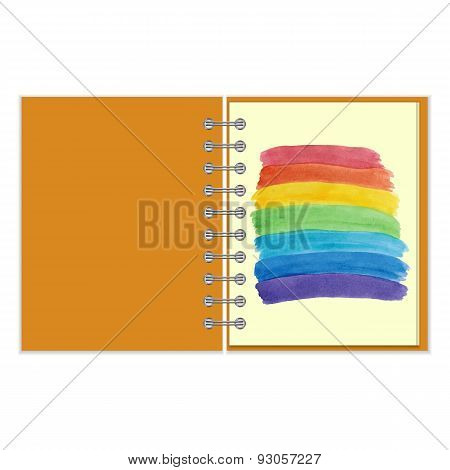 Spiral notebook with watercolor rainbow