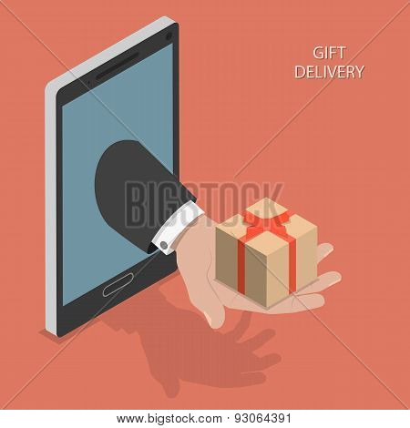 Gift delivery isometric vector illustration.