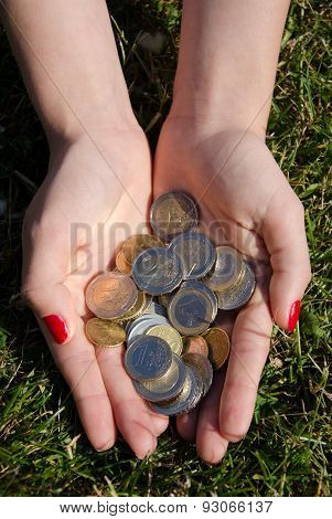 Money in the hands of a girl