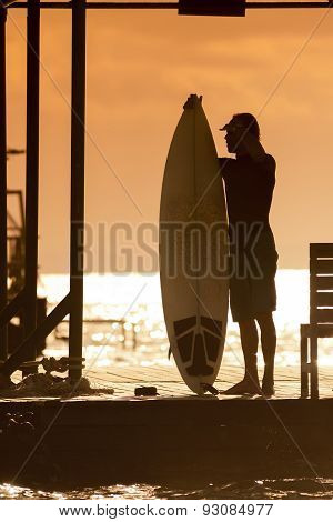 Surfer  At Sunset Tme