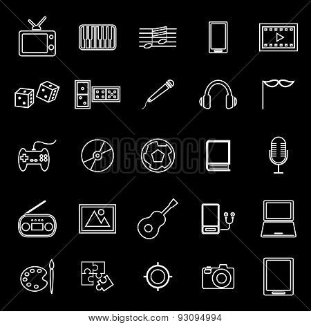 Entertainment Line Icons On Black Background
