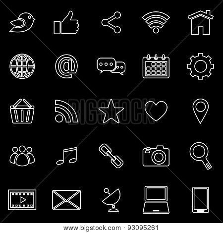 Social Media Line Icons On Black Background