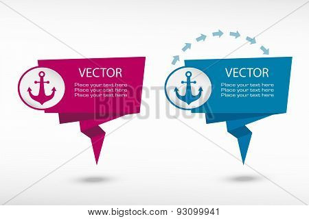 Anchor Icon On Origami Paper Speech Bubble Or Web Banner, Prints