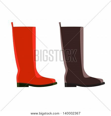 cartoon set of red and brown rubber boots, vector design for custom interface, vector icon, vector illustration