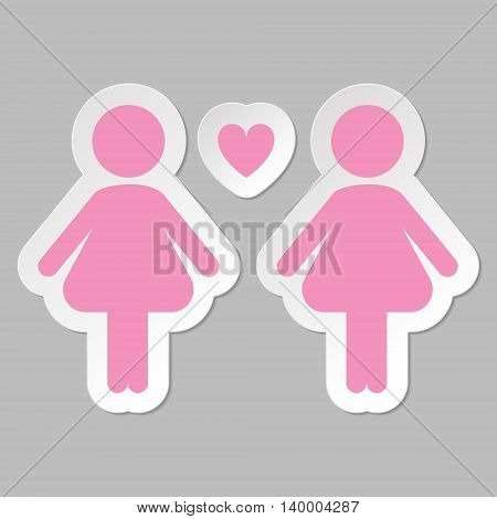 Lesbian couple in love vector icon, pink on gray background