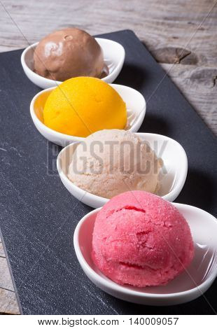 Different flavours of sorbetto balls ice cream