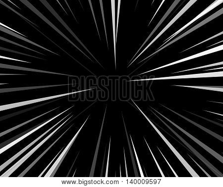 Comic book explosion superhero pop art style black and white radial lines background. Manga or anime speed frame.
