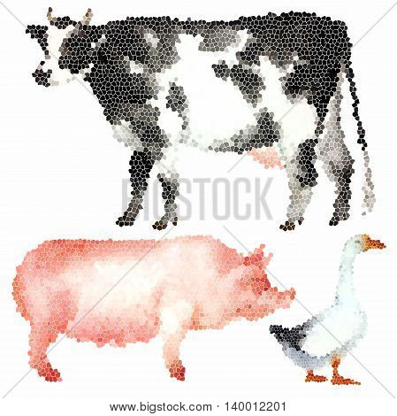 Set of colourful realistic farm animals hand-drawn