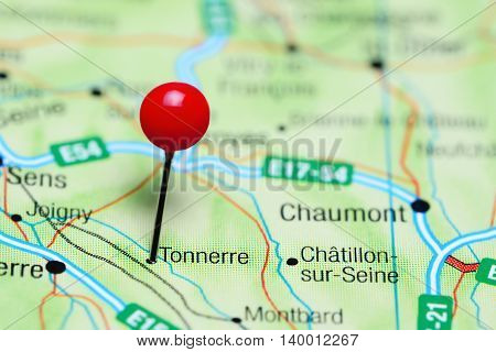 Tonnerre pinned on a map of France