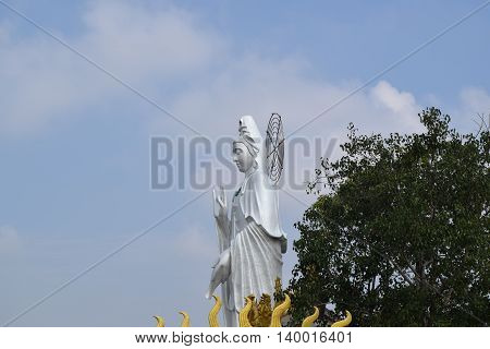 big statue of Bodhisattva at Buddhist Chau Thoi temple Binh Duong Vietnam
