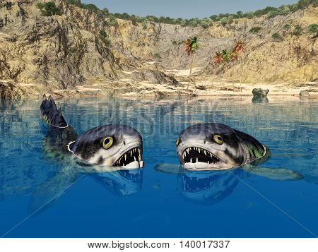 Computer generated 3D illustration with the extinct fish Rhizodus