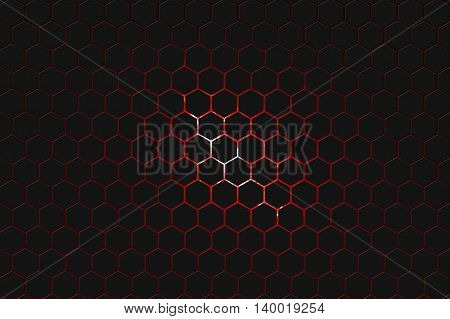 black hexagon and red neon lihgt background and texture